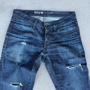 KR3W Slim Fit Men Size 30 Dark Wash Distressed Denim Jeans
